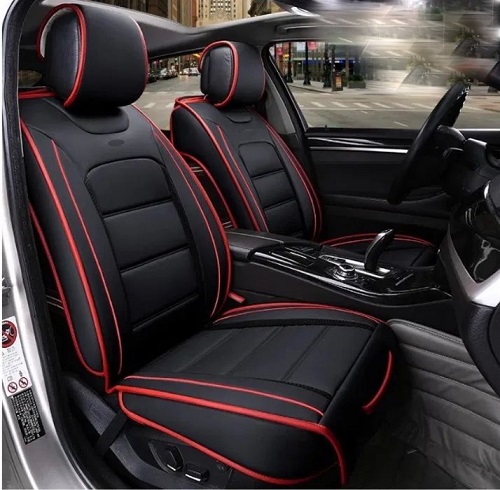 2 x LUX Black Red Seat covers for Cars Universal Eco Leather 