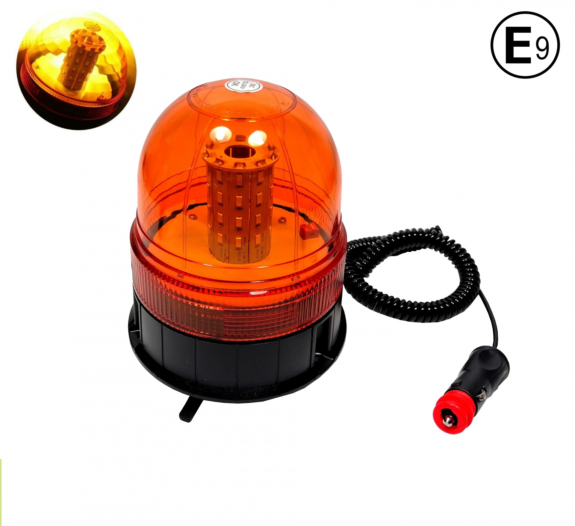 40 Led Warning Light Beacon Flashing Strobe Orange Magnetic Vacuum 130mm 12V 24V