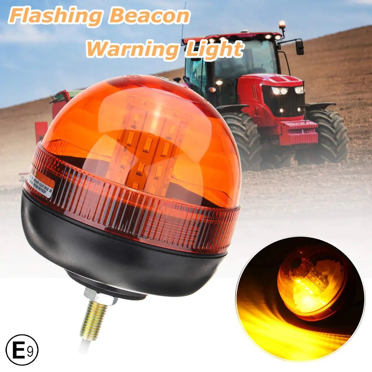 60 Led Warning Light Beacon Flashing Strobe Amber Magnetic 124mm 12V 24V E9