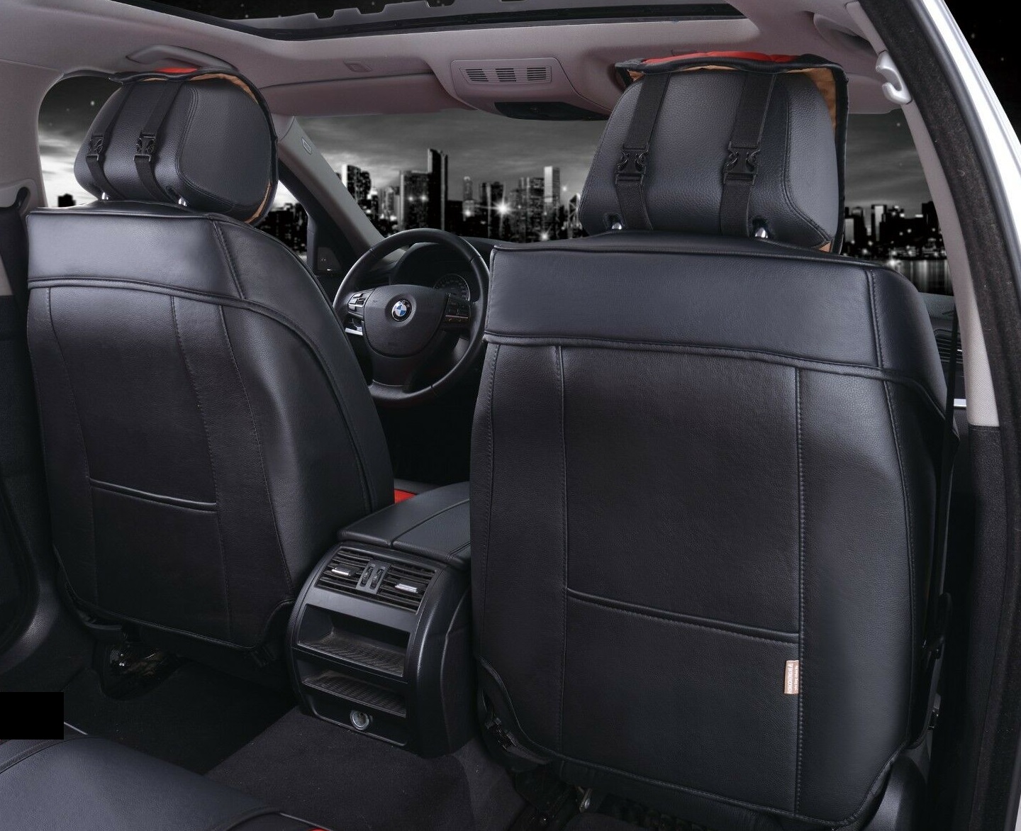 2 x Sitzbezüge Schonbezüge Schutz Universal für PKW Schwarz Rot Leder Lux