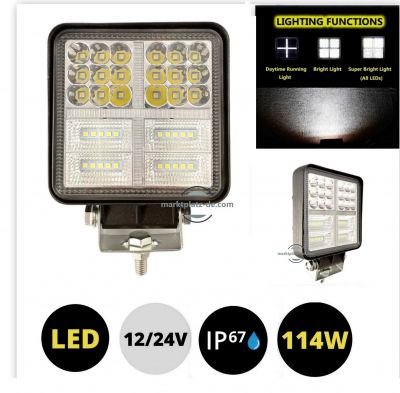 Square 114W 38 LED Work Light 12V 24V  Off Road Spot Lamp For Car SUV Trailer 