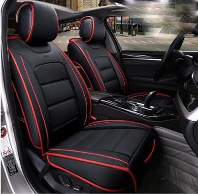 2 x  LUX Black Red Seat covers for Cars Universal Eco Leather 