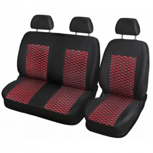 Cubre Asientos para VW TRANSPORTER T5 furgoneta Negro Costura Rojo Cueros Textil