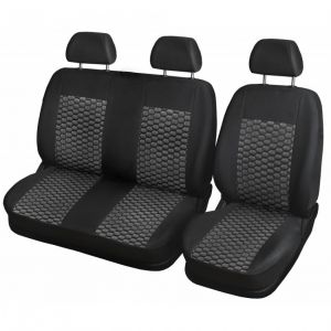 Seat covers for VW TRANSPORTER T5 Van Black White Leather Textile
