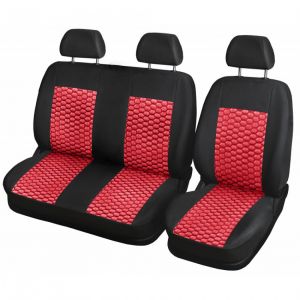 Cubre Asientos para VW TRANSPORTER T5 furgoneta Negro Rojo Cueros Textil