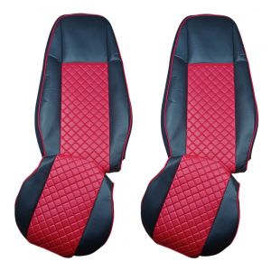 2 x Seat covers for Volvo FH EURO 5 2006-2015 Truck Black Red Leather