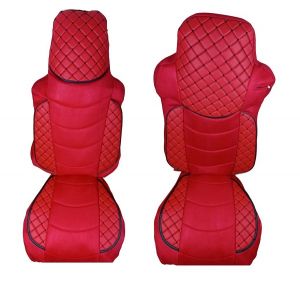 2 x Seat covers for MAN TGX 2007-2015 Truck Red Leather-Textil