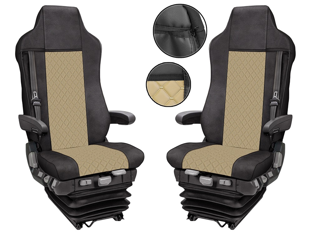 Cubre Asientos para IVECO STRALIS HI-WAY 2005-2019 Camiones Beige Negro Cueros