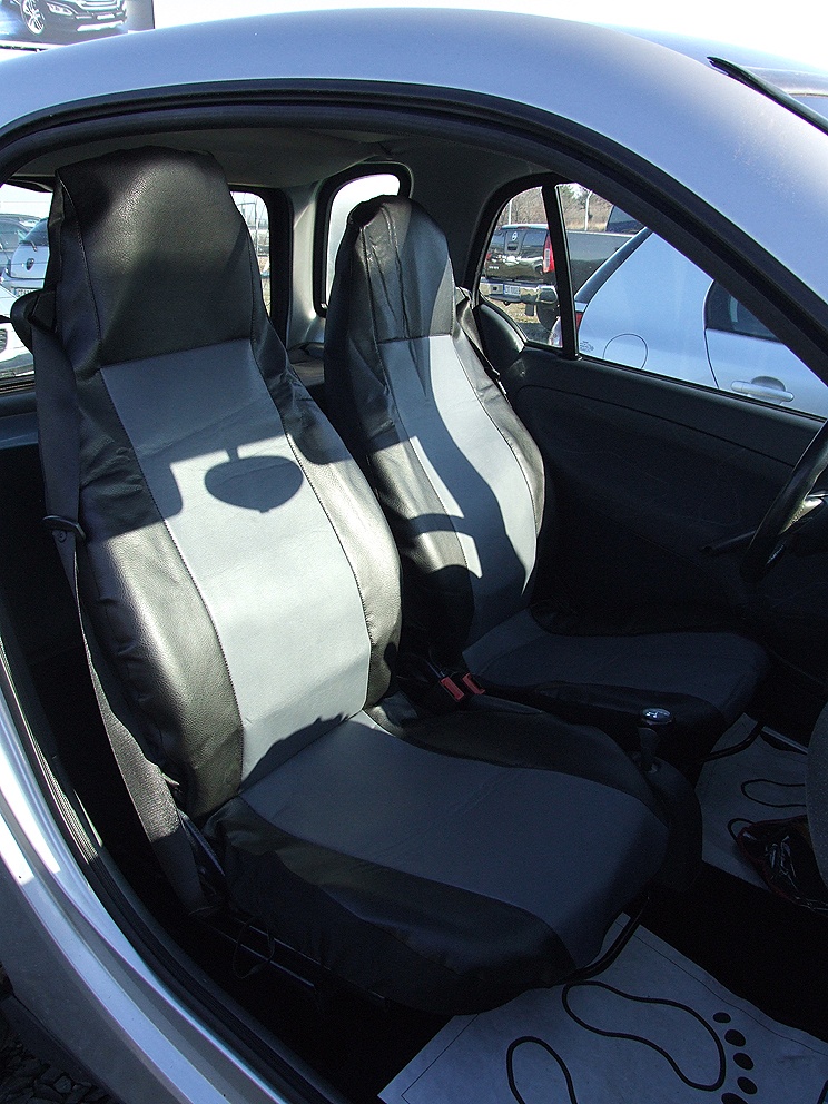 2 x Smart ForTwo Sitzbezüge Schonbezüge Schutz PKW Schwarz Gra Leder 