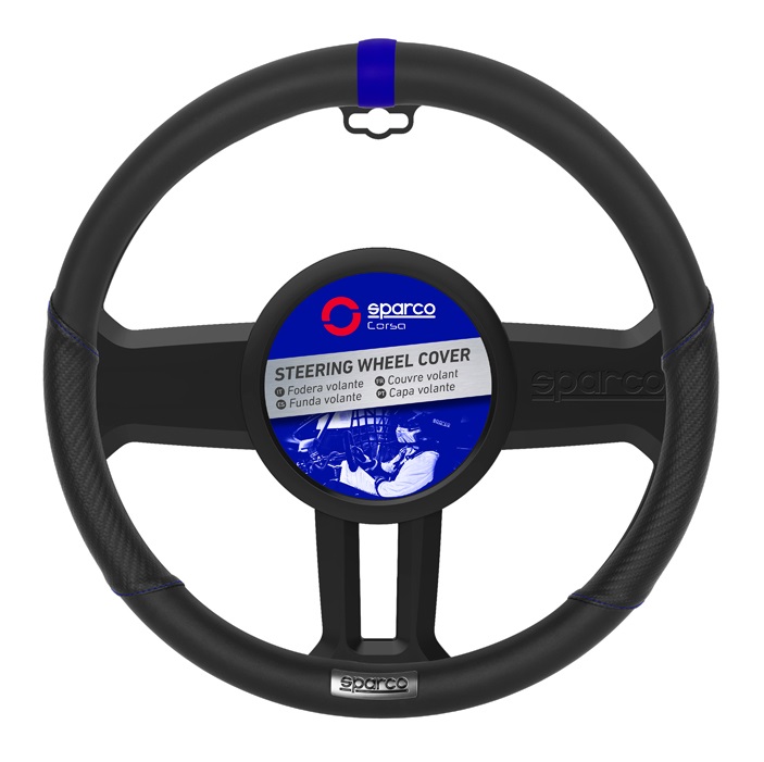 Steering wheel cover Sparco Universal Black Blue 38mm Rubber PVC