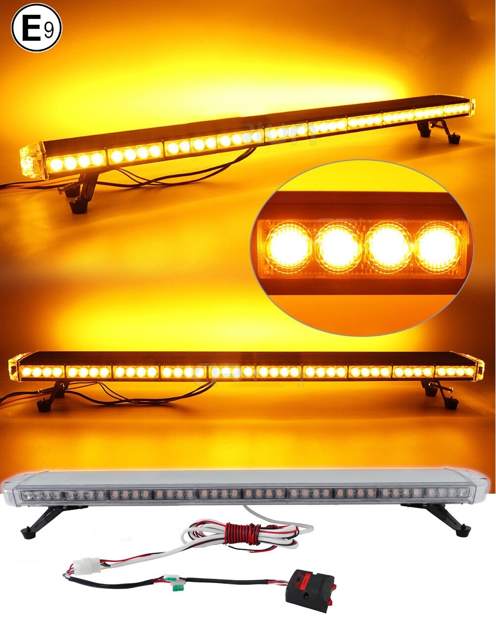 88 LED 120cm BAR Beacon Flash Warning Safety Light Strobe Amber Orange 12V 24V 88W 15 Flashing Modes E-mark E9