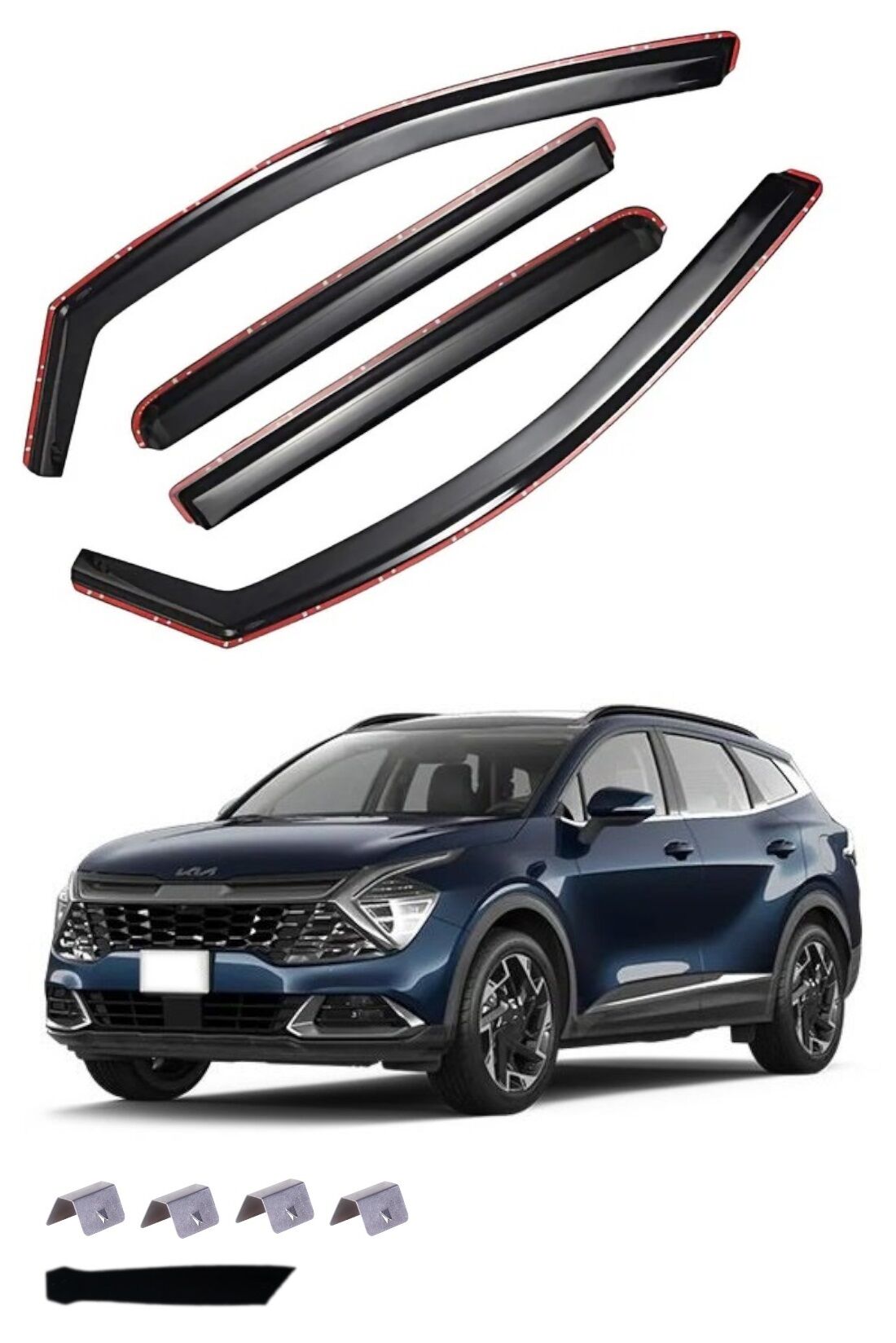 Wind Rain Deflector for KIA SPORTAGE 2021+ V5 SHORT WHEEL Car Auto Transparent Black set  4 pcs.