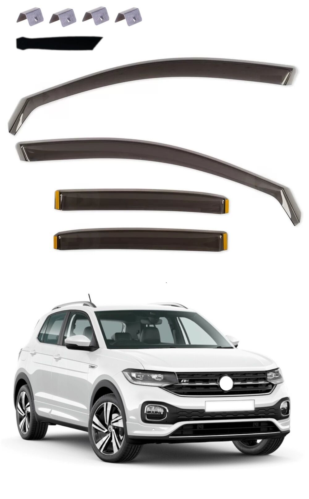 Deflector de viento y lluvia para VW T-CROSS 5D 2019+ Negro transparente Coche Automóvil 4 piezas 