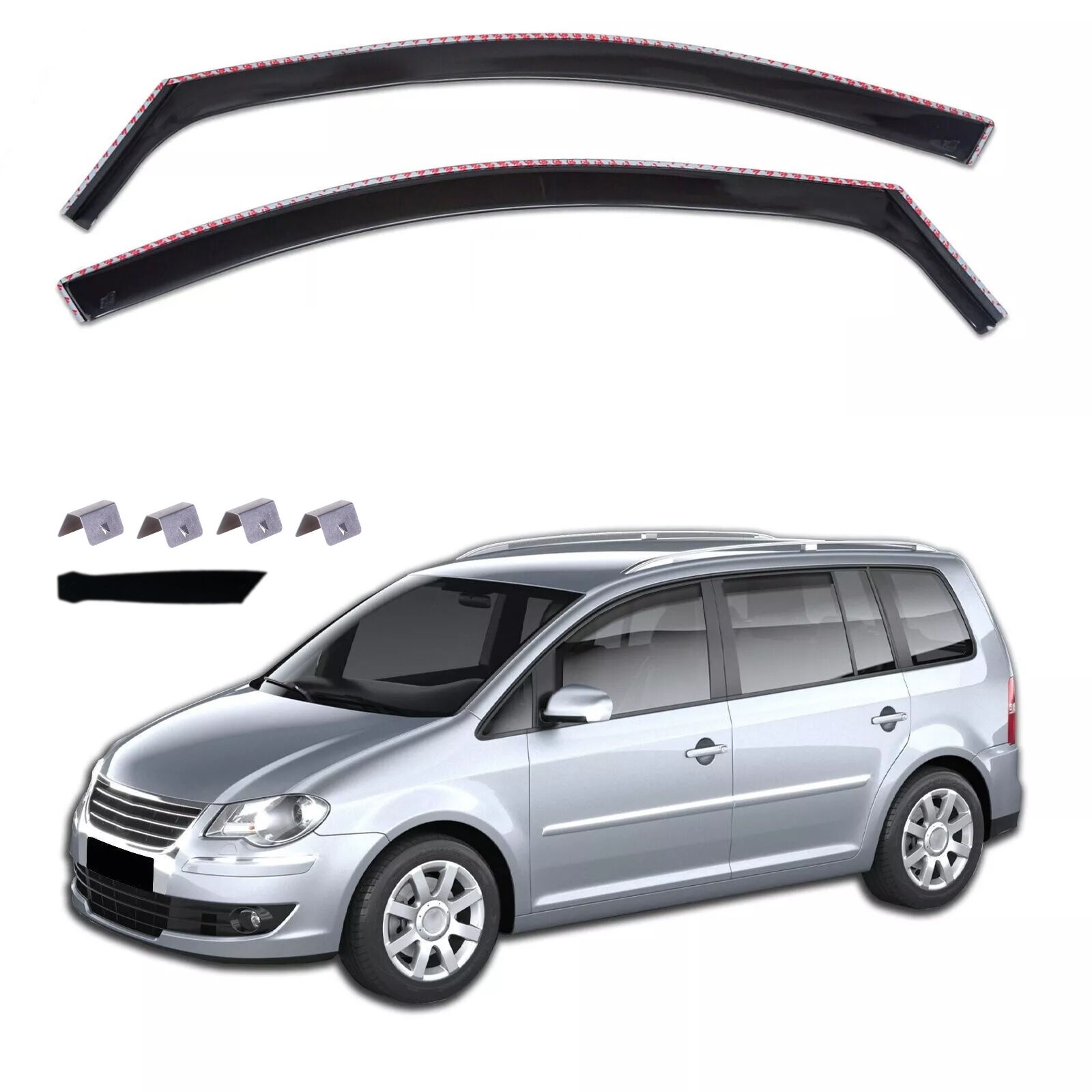 Déflecteur de vent et pluie pour VW TOURAN 5D 2003 - 2015 Voiture Auto Noir transparent 2 pièces 