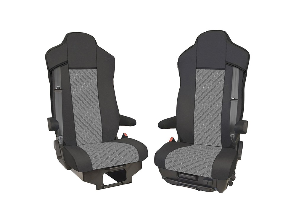 2x Huse Scaune pentru IVECO S-WAY 2021+ Camioane Negru Gri Piele