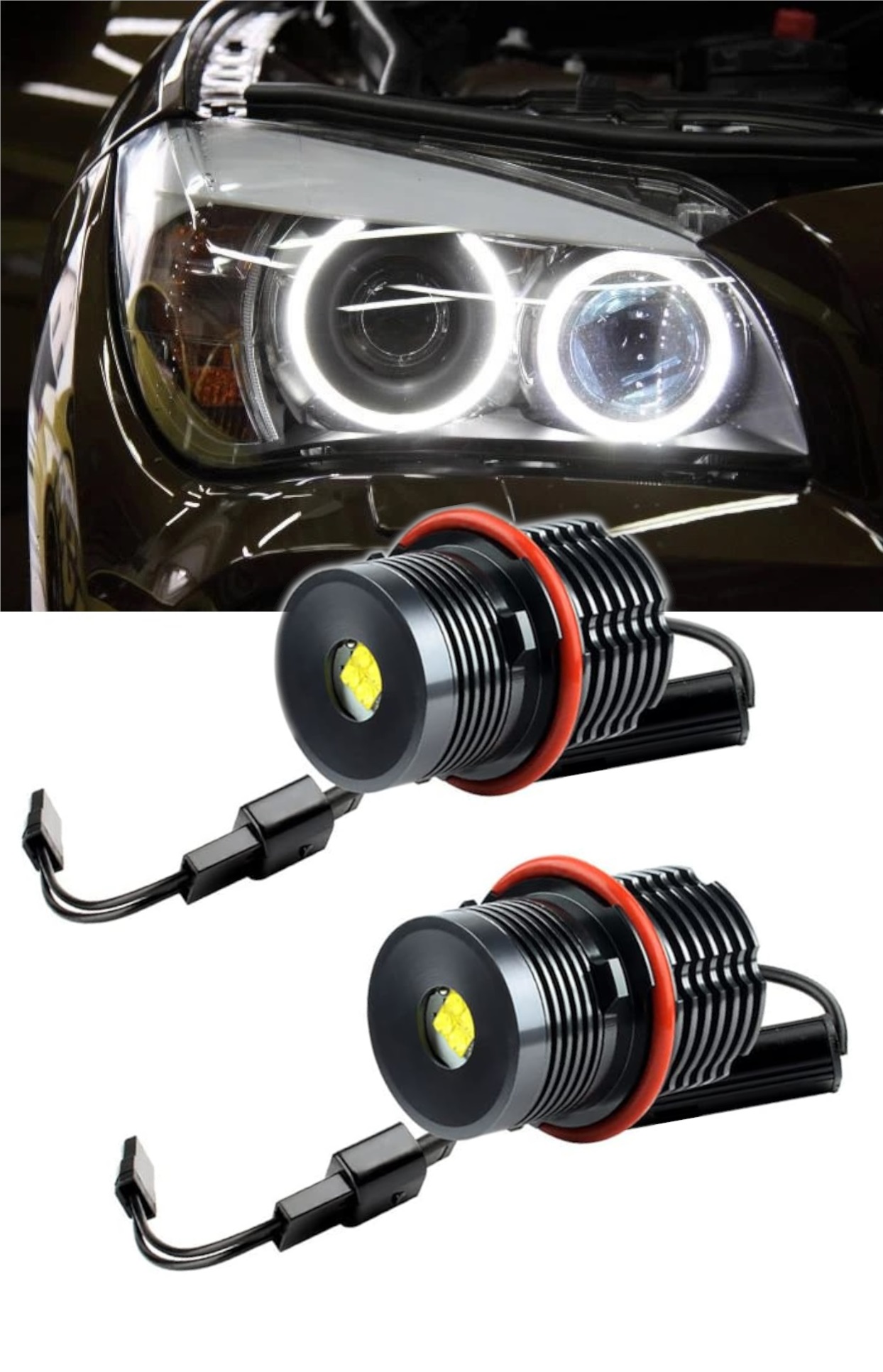 2 x LED Angel Eyes markör 25W Vit Plug & Play Canbus für E87 E90 E91 E39 E60 E61 E63 E64 E65 E66 E83 E53