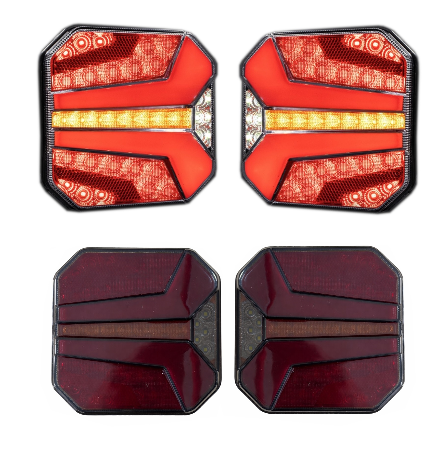 2 x LED Dynamisk Kvadrat Bakljus Baklampa Tilhenger lastebil 24v