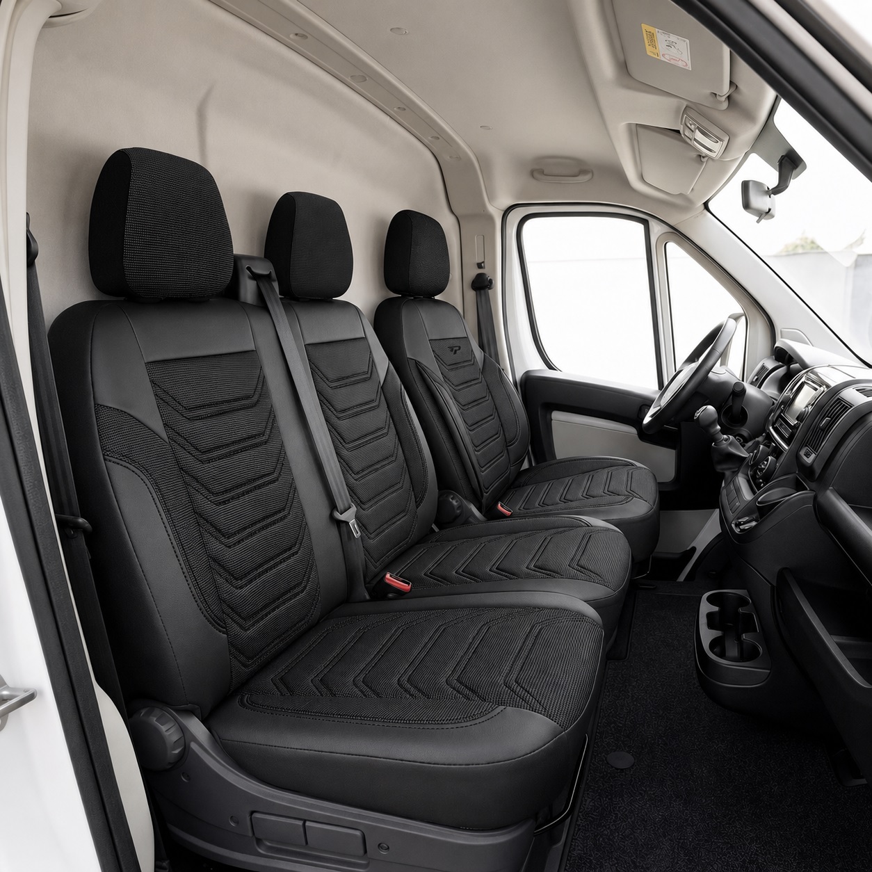 2+1 LUX FORD TRANSIT CUSTOM MK1 2012-2023 Bilklädsel Skåpbil Van Buss Svart Eko Läder Textil