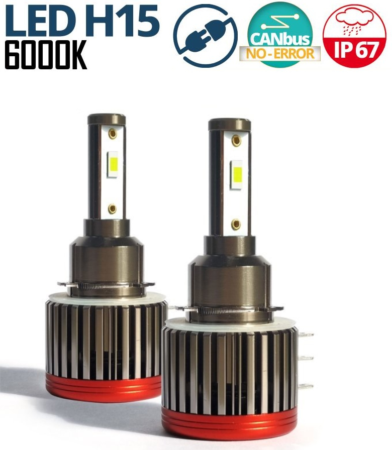 2 x H15 F2 12/24V 10000LM 72W Canbus Lys Hovedlys Lyspærer Strålekaster Lampe Lastebil Bil Nær/Og Fjernlys
