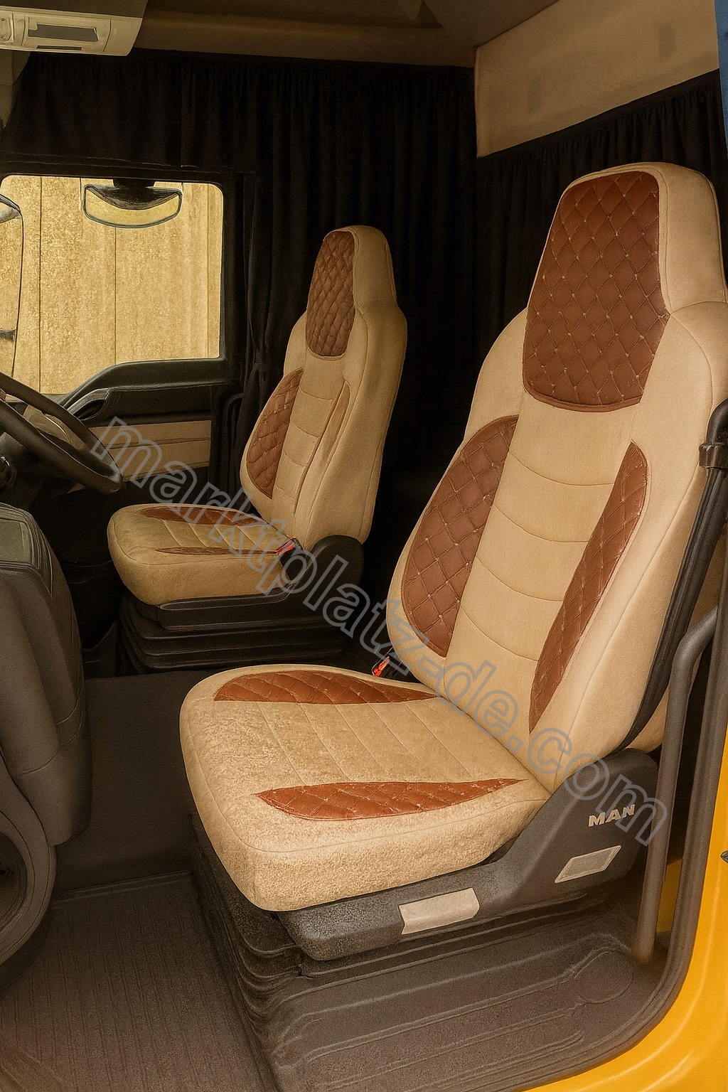 Lux Sitzbezüge für MAN TGX TGS TGL 2021+ EURO 7 LKW Braun Leder Textil