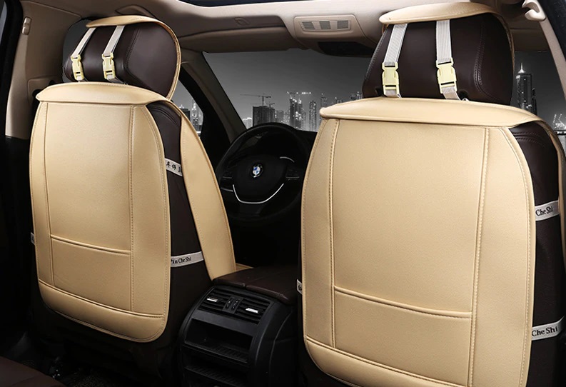 2 x LUX Seat covers Protector for Cars Universal Beige Leather 