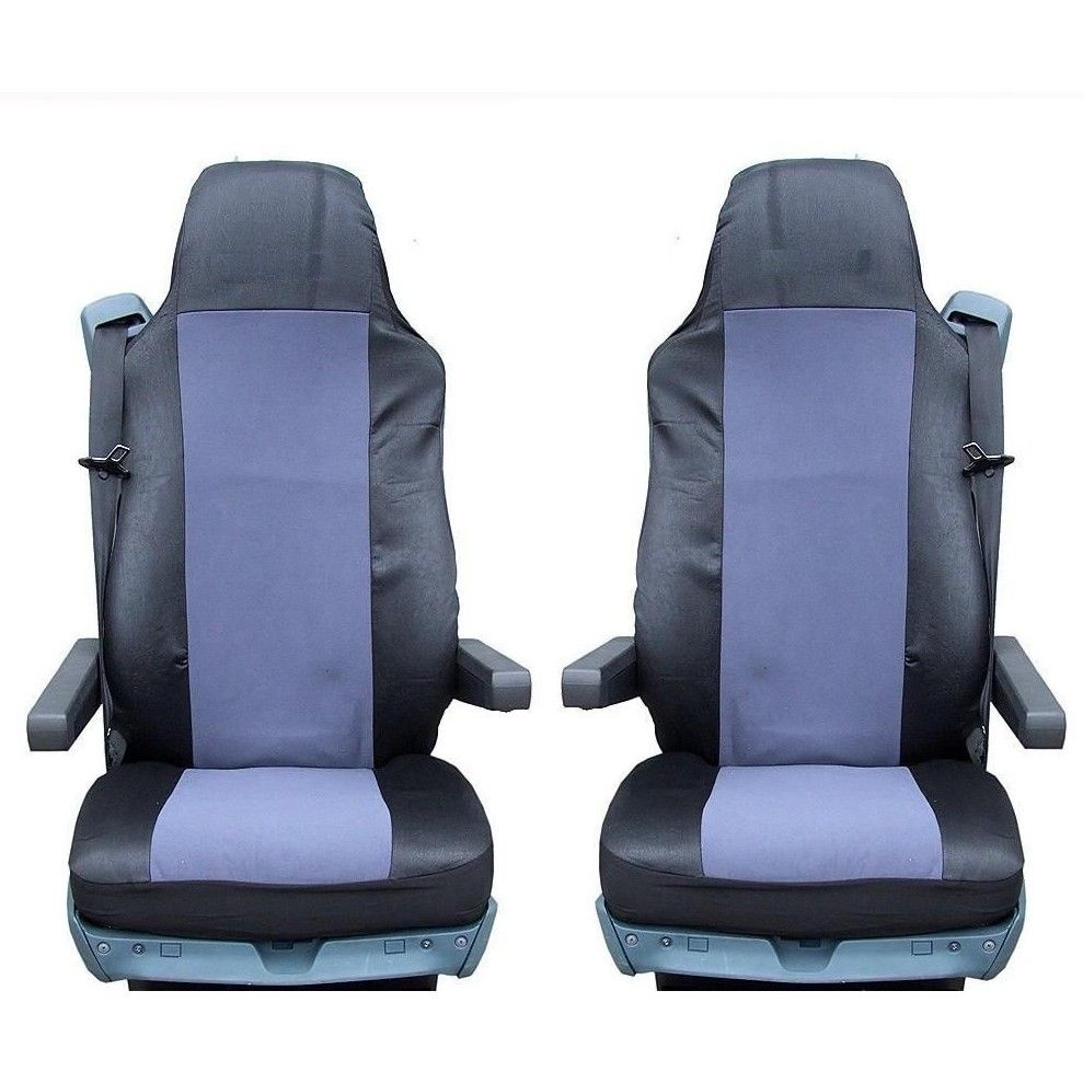 2 x Seat covers for Mercedes Actros Axor Atego Truck Black Grey Textile