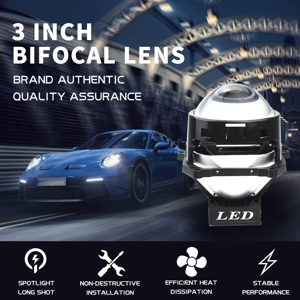 2x Faros Proyectores Bi-LED 3 Pulgadas Lentes 120W 8000lm 12V – Blanco – Faros LED Universales para Auto con Luz Alta y Baja, +500% de Brillo, Instalación Fácil