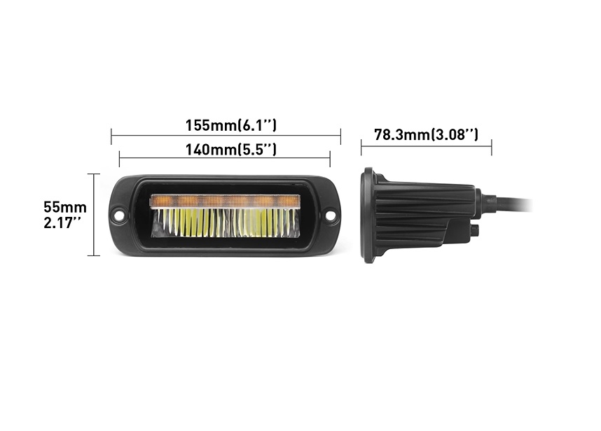 LED kombinerad halogen / arbetslampa med vit DRL och R65 varningsljus, för infällnadsmontering, 4 funktioner, IP65/67K, 12–24V