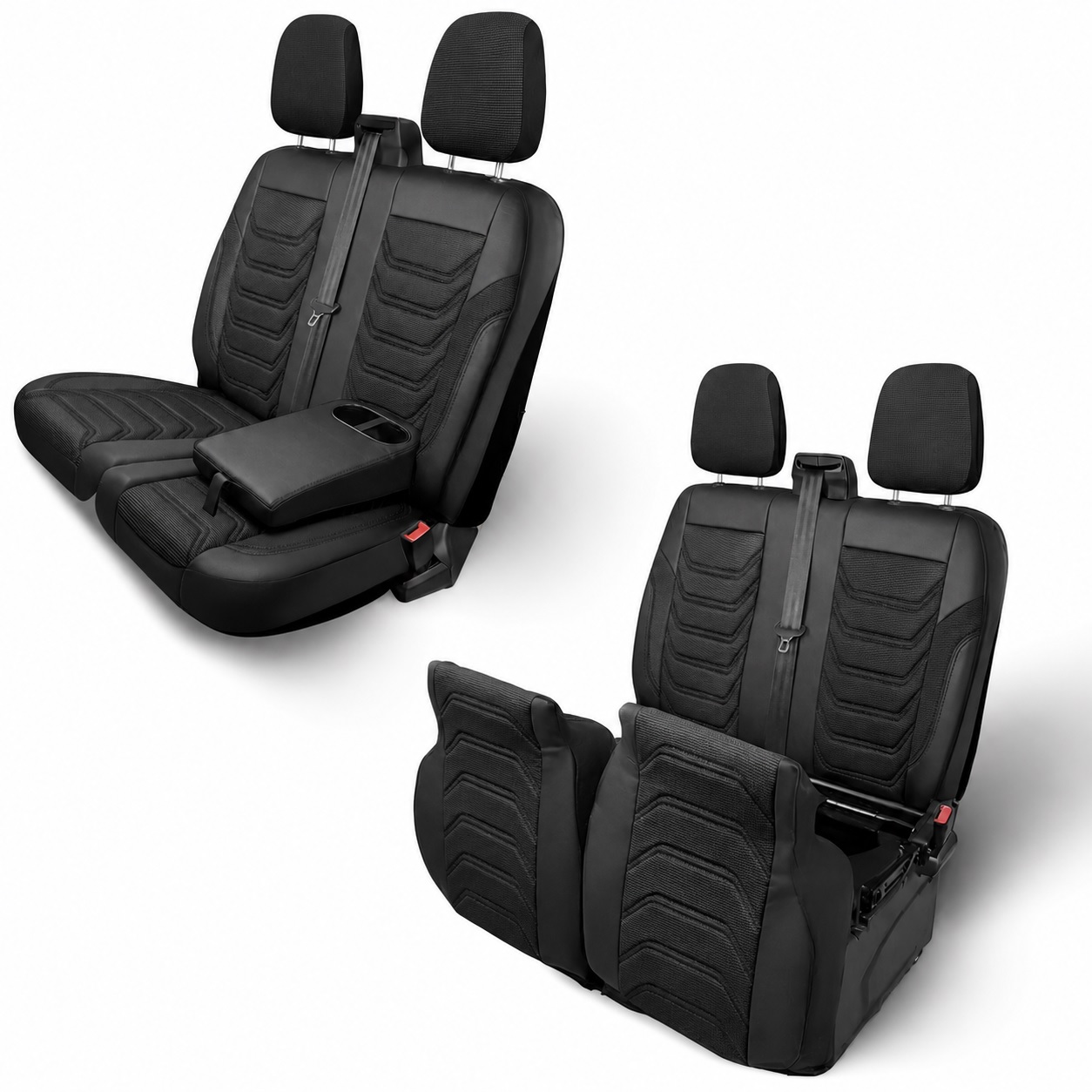 2+1 FORD TRANSIT CUSTOM MK1 2012-2023 Housses Couvre de Siege VAN BUS Camping-car Noir Eco Cuir Textile