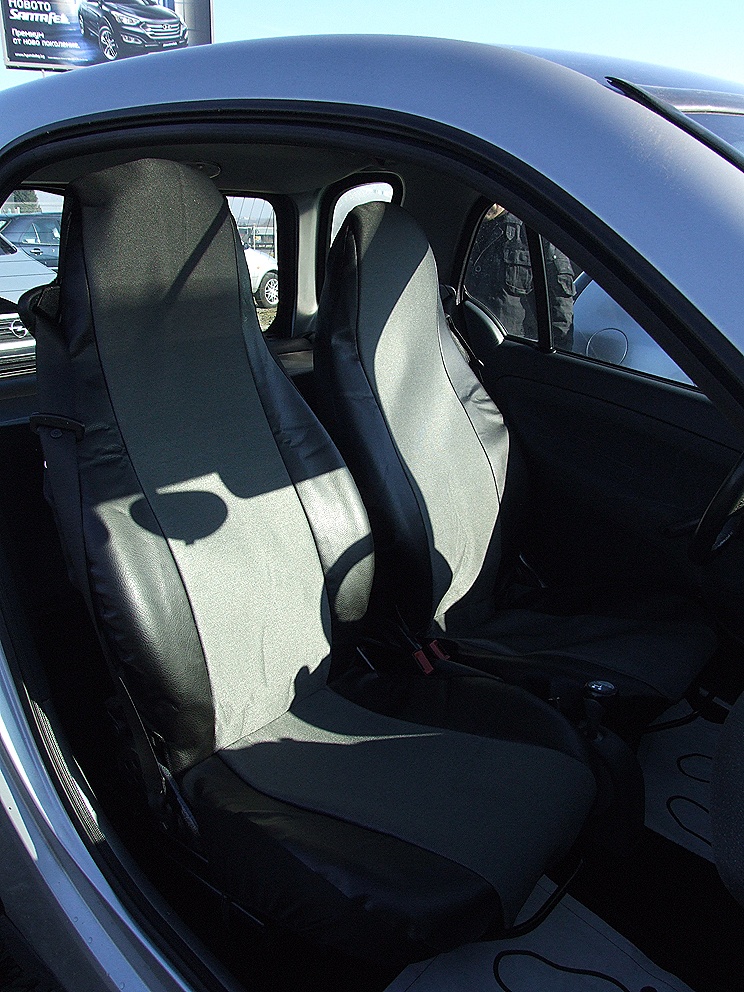 2 x Smart ForTwo Sitzbezüge Schonbezüge Schutz PKW Schwarz Grau Leder Textil 