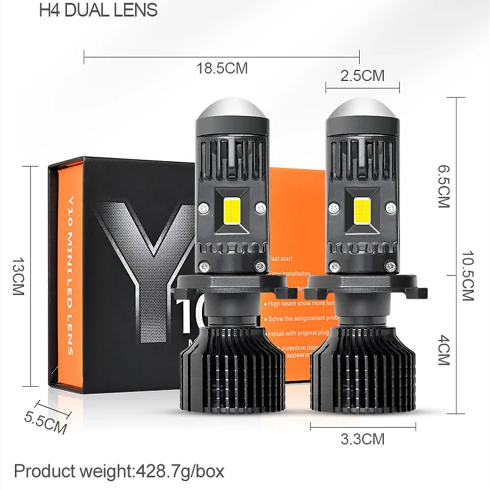 2 x LED Y10 H7 200% 50W 6400LM 6000K 360° Canbus cu Lentila Lumini Lampa Faruri Becuri Auto Camoin Moto Hi/Low Beam 12V 24V