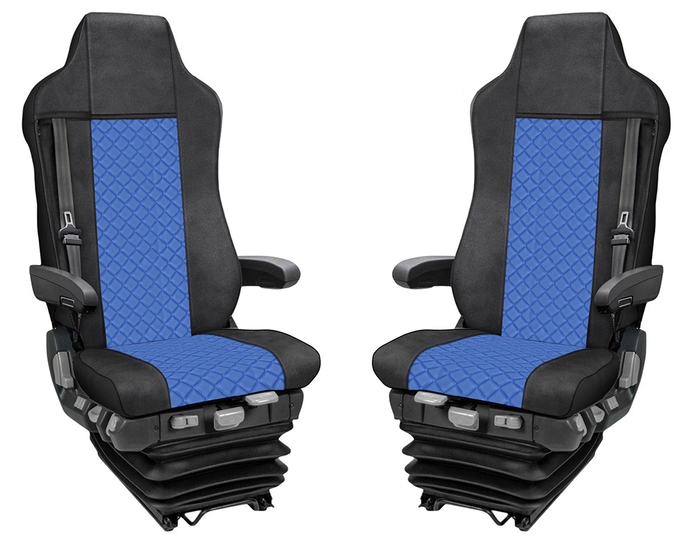 2x Sitzbezüge für IVECO STRALIS HI-WAY 2005-2019 LKW Blau Schwarz Leder