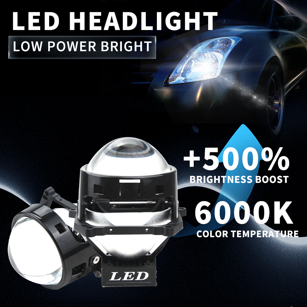 2x Bi-LED Projektor Frontlykter 3 Tommer 120W 8000lm 12V – Hvit – Universelle LED-lykter for Bil med Fjern- og Nærlys, +500 % Lysstyrke, Enkel Installasjon