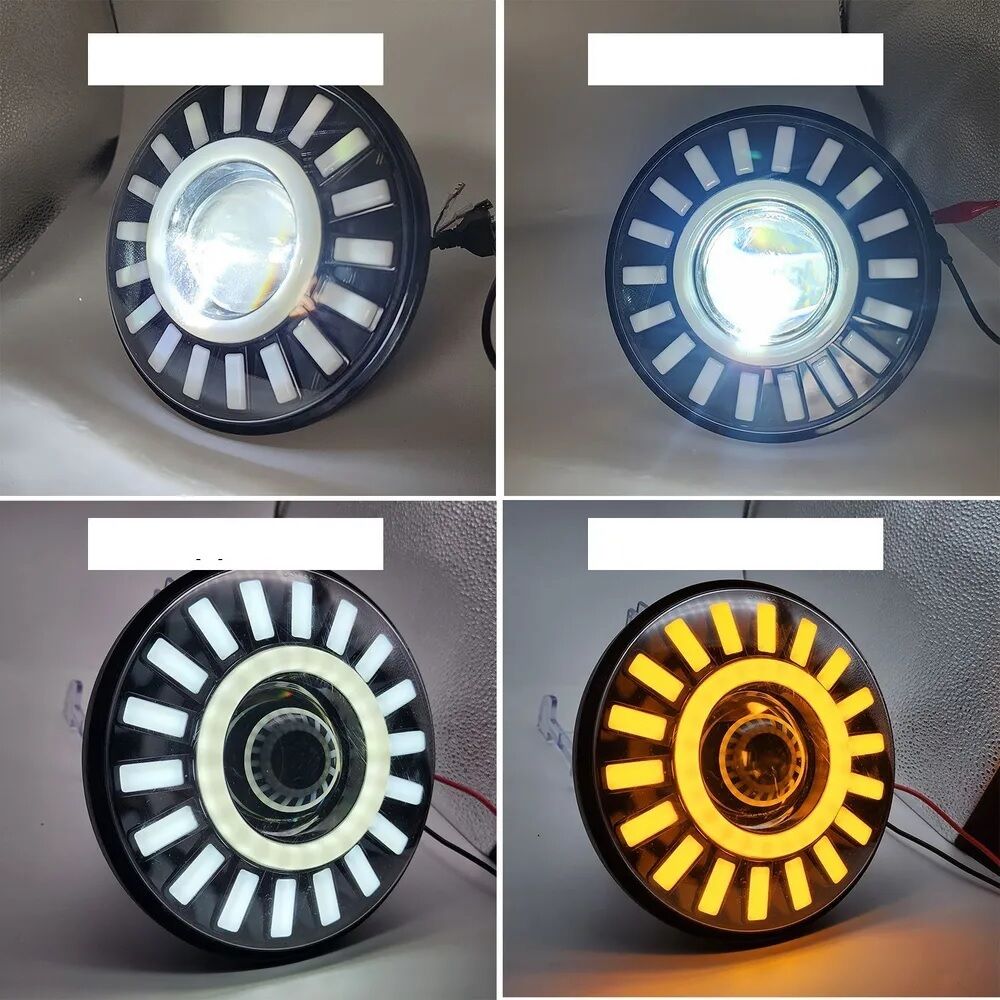 2 x LED Round Head Light 178mm/7inch 50W Hi/Low/DRL/Indicator Halo Lights Lamp Cars Moto 12v 24v