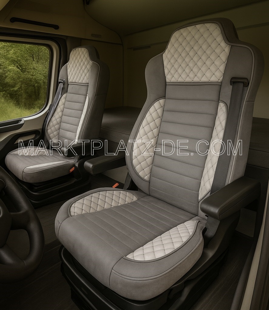 2 x Setetrekk til Mercedes Actros Arocs MP4 MP5 2015-2025 Lastebil Gra Lær Tekstil 