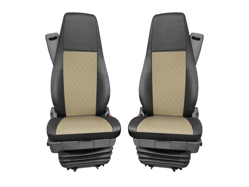 Sitzbezüge für SCANIA R 2006-2020 LKW Schwarz Beige Leder 