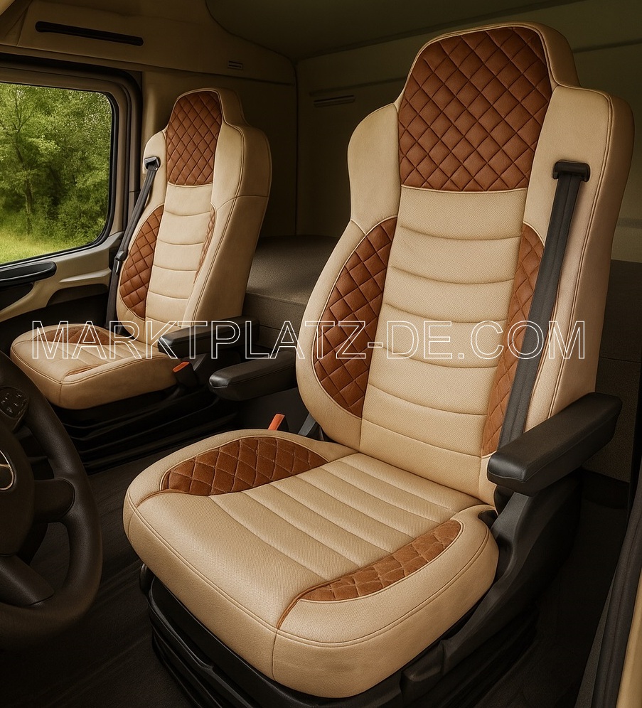 2 x Huse Scaune pentru Mercedes Actros Arocs MP4 MP5 2015-2025 Camioane Maro Piele Textile