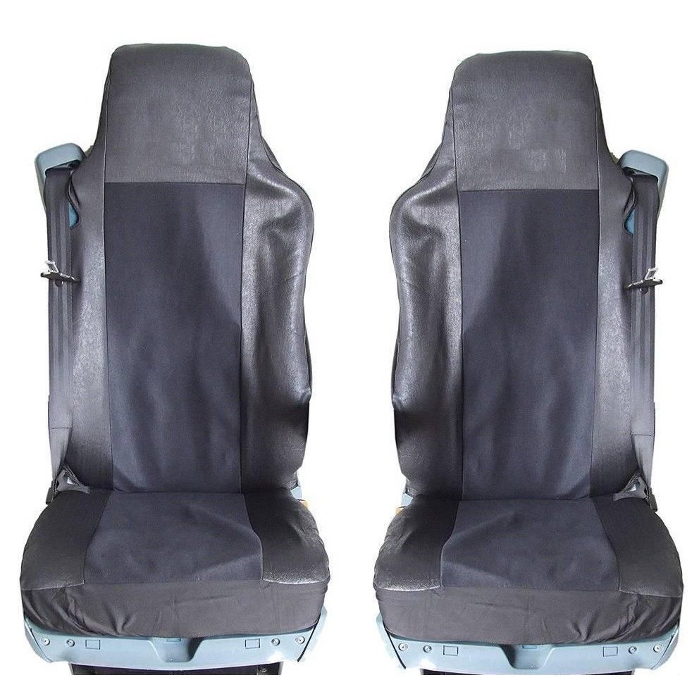 2 x Sitzbezüge Schonbezüge für VOLVO FL,FE,FM16,FH16,FH12 LKW Schwarz Grau Textil Leder