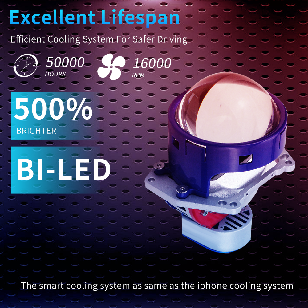 2x Bi-LED Projektor Frontlykter Linser 3inch 130W 8000lm 12V – Hvit – Universelle LED-lykter for Bil med Fjern- og Nærlys, +500 % Lysstyrke, Enkel Installasjon