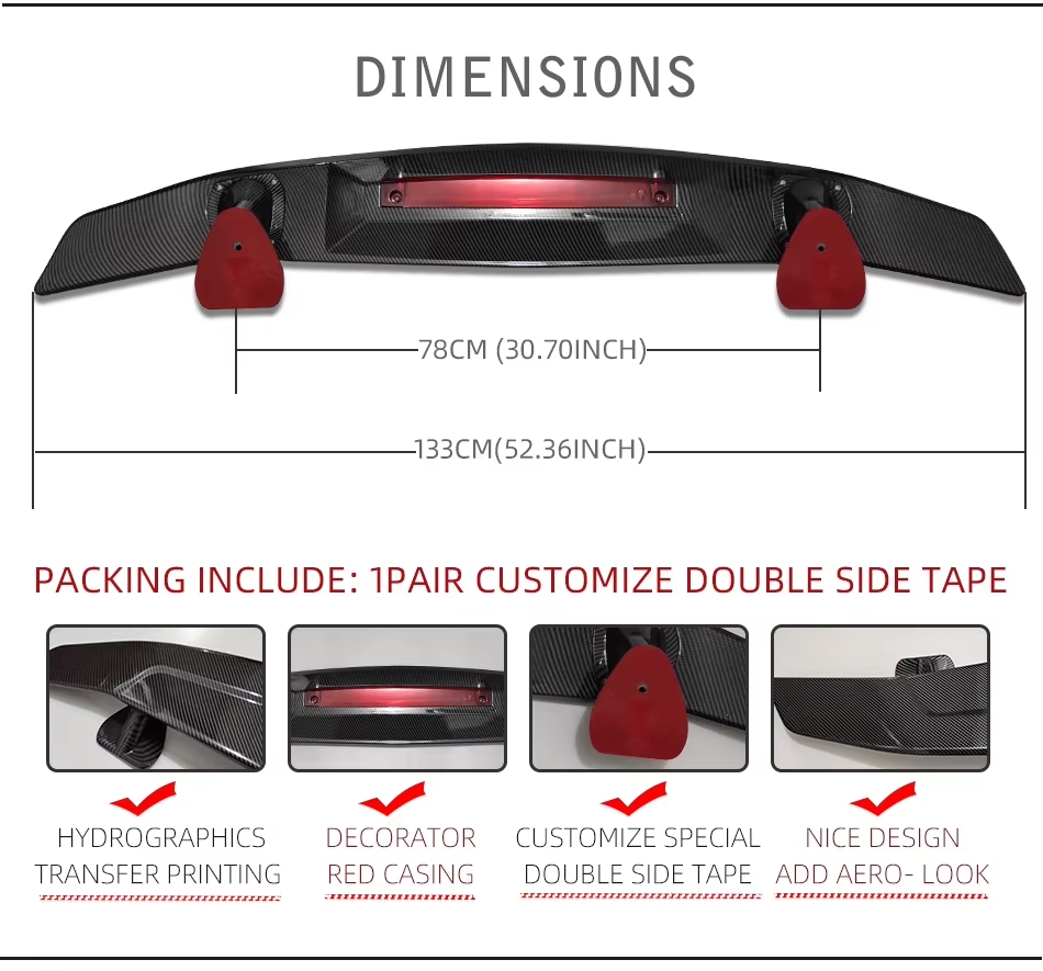 Spoiler Bil Bakspoiler 133cm Vinge Karbon Utseende Universell Bak Trunk Lock 