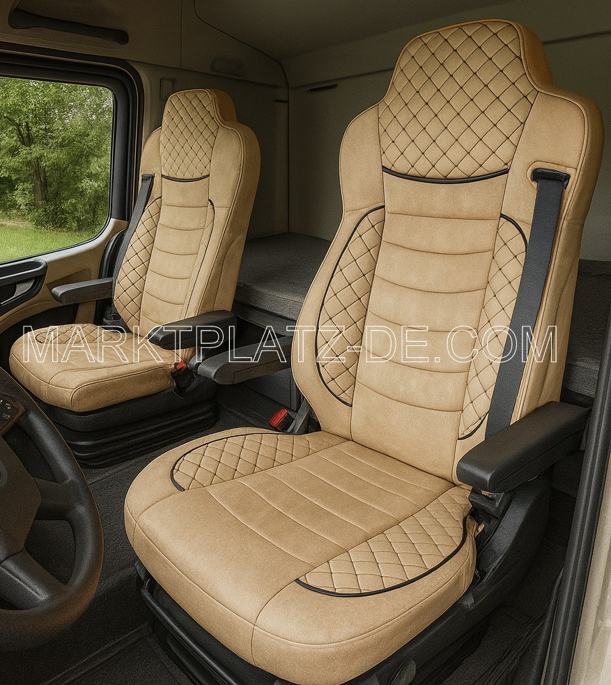 2 x Huse Scaune pentru Mercedes Actros Arocs MP4 MP5 2015-2025 Camioane Bej Piele Textile