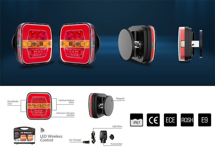 2 x Wireless Neon LED Magnet Markeringslys lastebil,Baklykt tilhenger 12v 24v