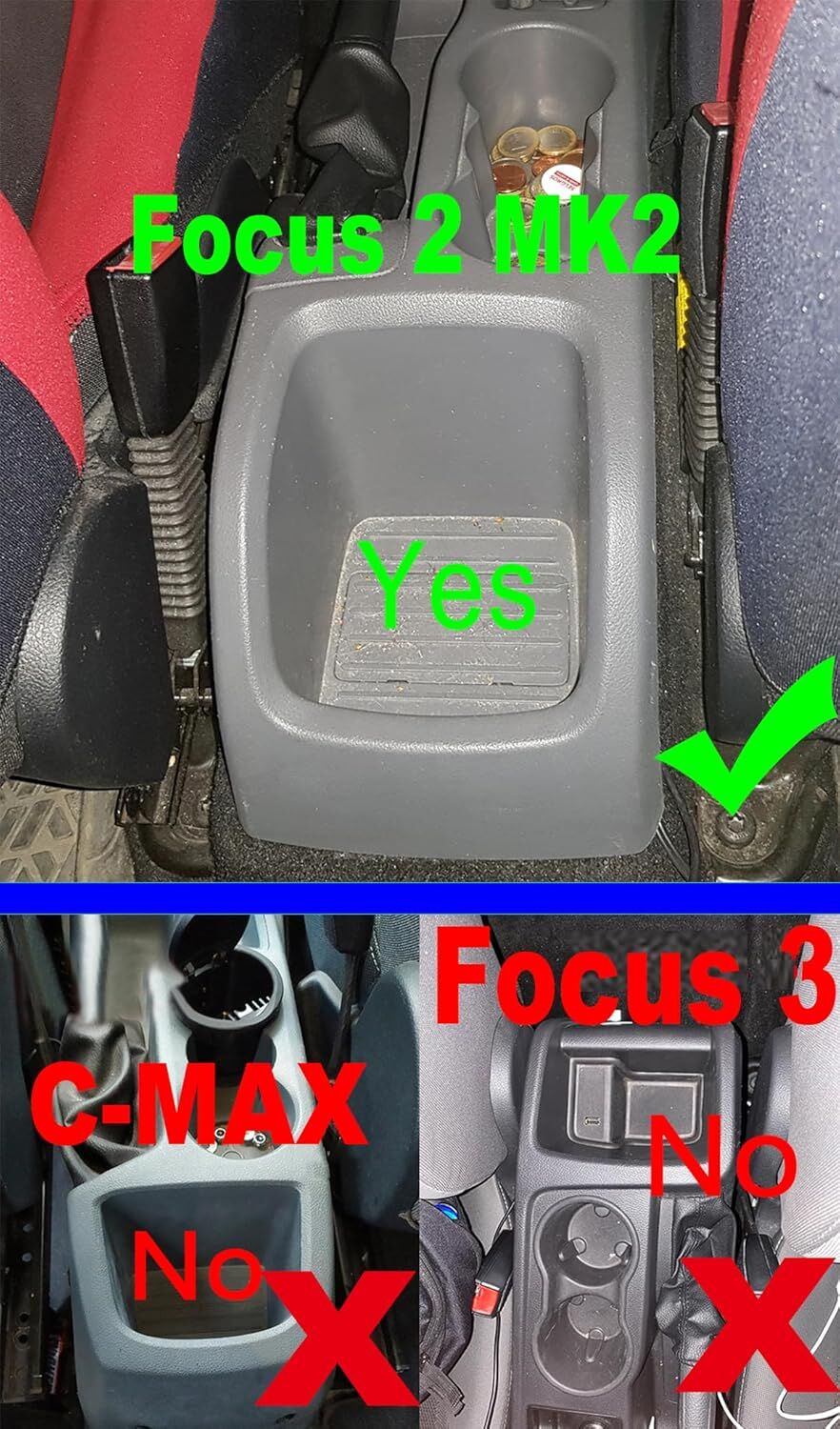 Ford Focus MK2 2005-201 Reposabrazos Central Apoyabrazos para Coches Cuiero Negro