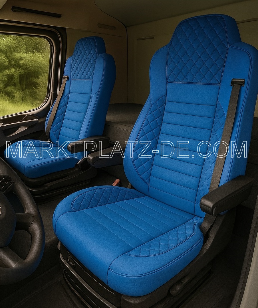 2 x Sitzbezüge Schonbezüge für Mercedes Actros Arocs MP4 MP5 2015-2025 LKW Blau Leder