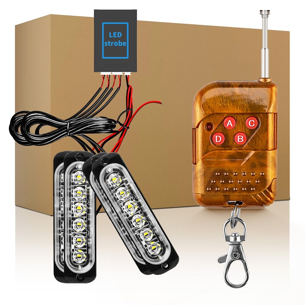 4 x 6 Led 12v 24v Warning Light Flashing Strobe 16 modes Lamp with Remote Control