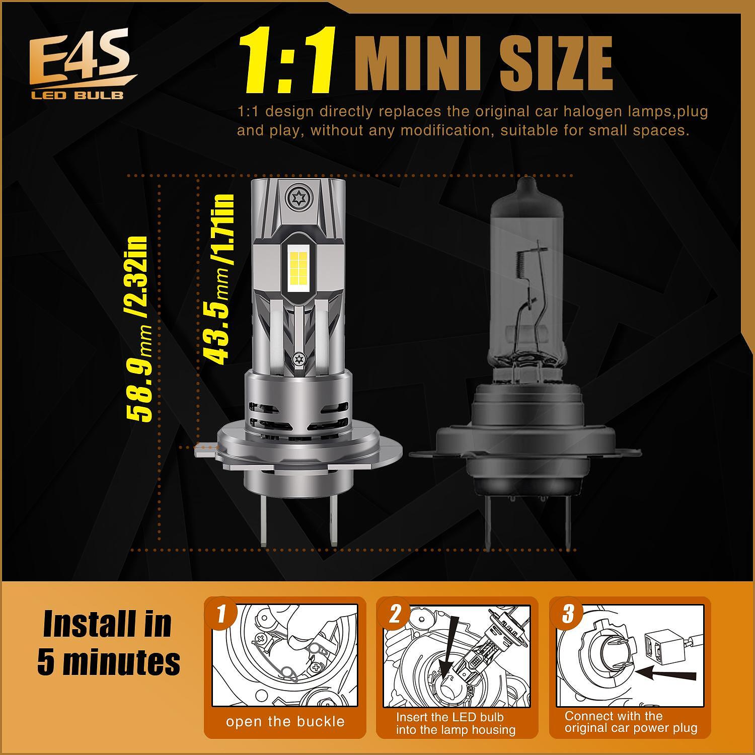 2 x LED E4S H7 H18 50W Lumini Lampa Faruri Becuri Auto Camoin Moto Hi/Low Beam 15000lm 6500K 12V 24V