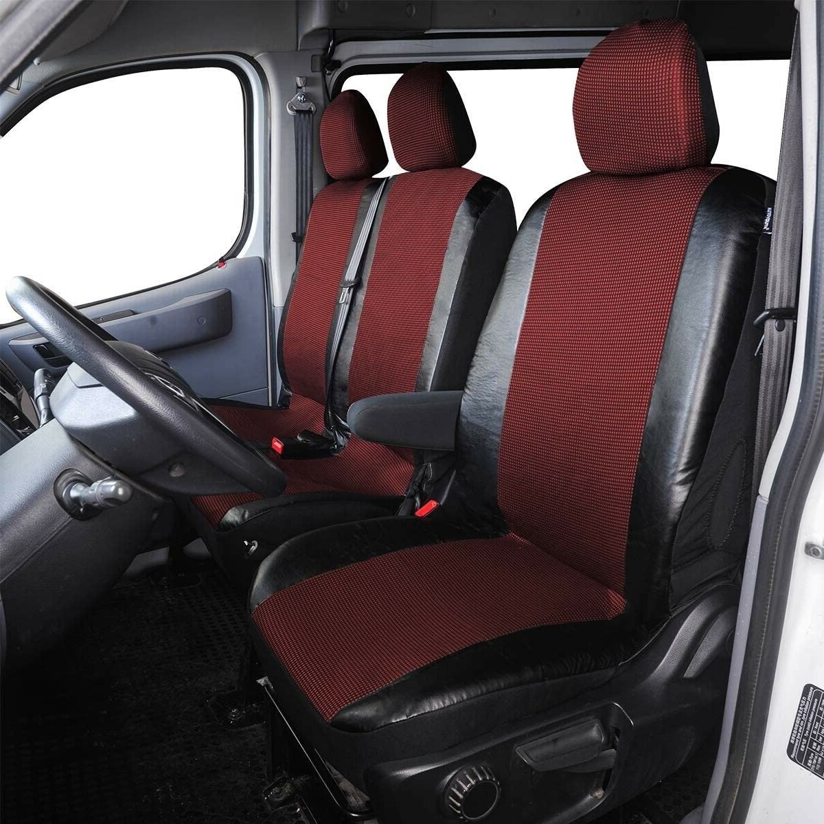Universal Sitzbezüge für Kleinbus Lieferwagen Van Schwarz Rot Leder Textil