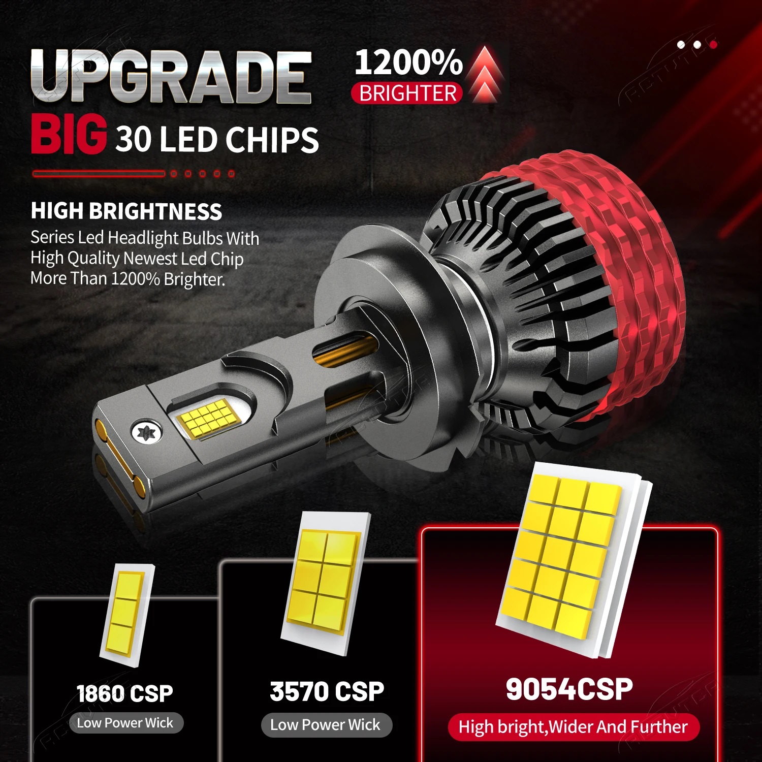 2 x LED H4 12V 30000LM 120W 6500K Ljus Lampa Bilstrålkastare Lyspærer Strålekaster Lasbil Moto Halv/Och Helljus