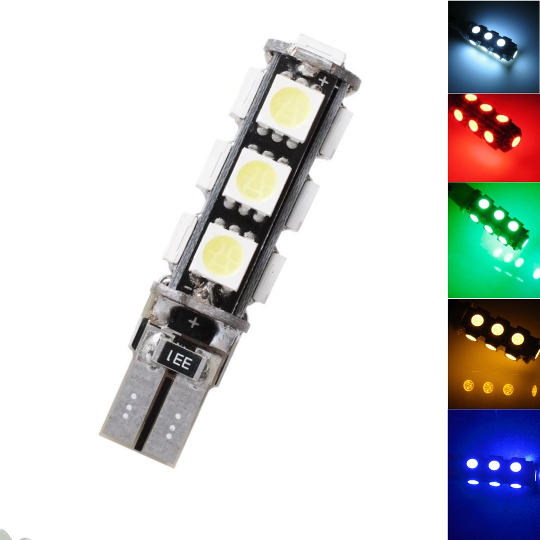 13 SMD LED 5050 T10 W5W 12V Canbus Error Free Blanc Rouge Vert Jaune Bleu Feux Ampoules Voiture Feu Ariere 