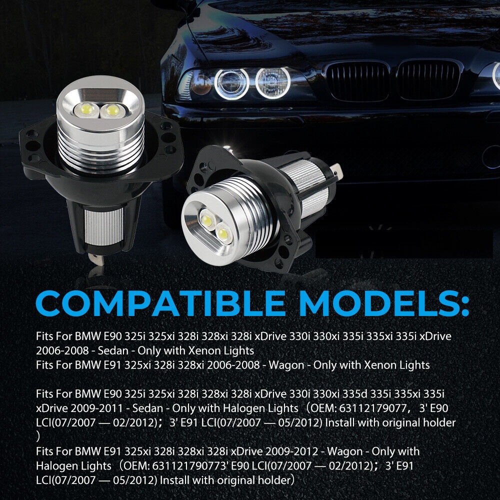 2 x BMW E90 E91 LED Angel Eyes Marker 12W Weiß Scheinwerfer Canbus Fehlerfrei